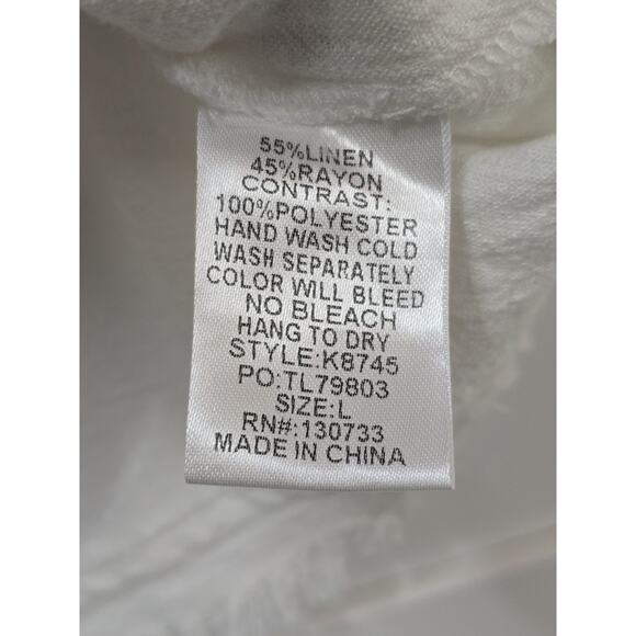 Umgee Linen Blend Eyelet Lace Top Blouse White Balloon Sleeves Peasant Boho Larg - Picture 5 of 6